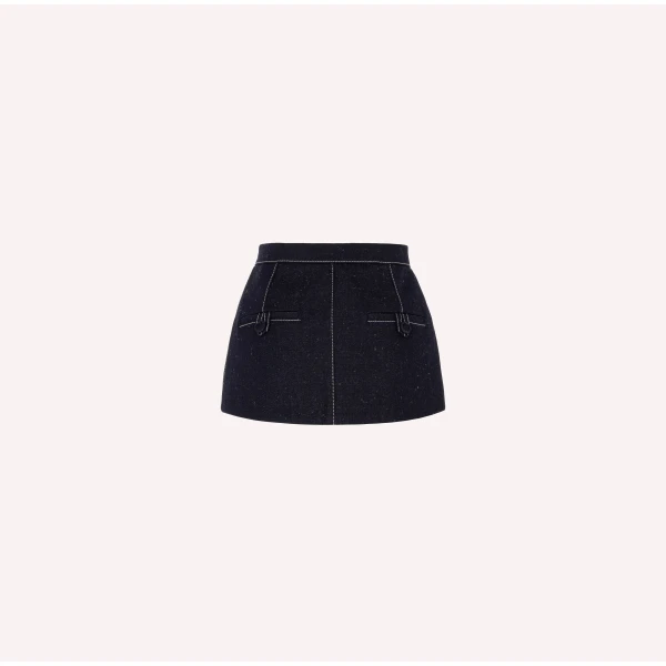 Dice Kayek Denim Skirt Belt with Contrast Stitching in Indigo | Denim Skirts | Luxury Shoes 