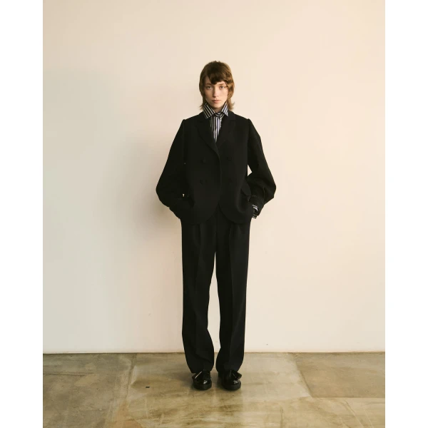 Dice Kayek Double-Breasted Jacket with Denim Sleeves in Navy | Jackets | Luxury Shoes 