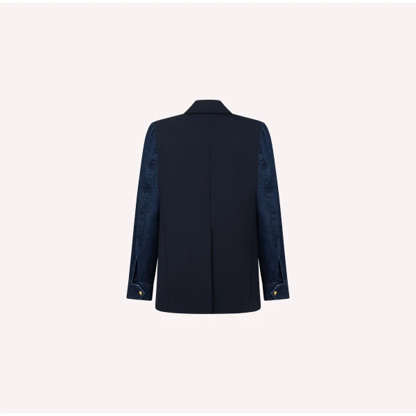Dice Kayek Double-Breasted Jacket with Denim Sleeves in Navy | Jackets | Luxury Shoes 