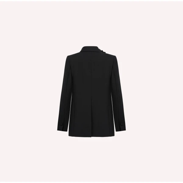 Dice Kayek Double-Breasted Jacket with Rose Detail in Black | Jackets | Luxury Shoes 