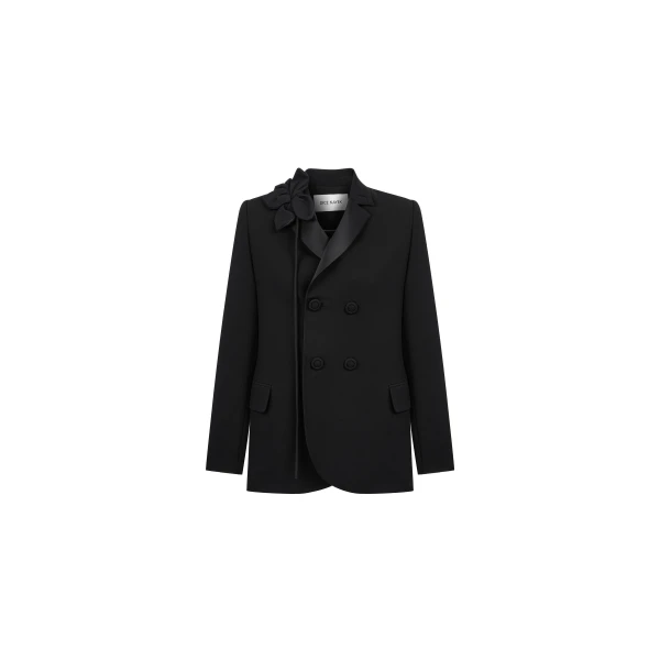 Dice Kayek Double-Breasted Jacket with Rose Detail in Black | Jackets | Luxury Shoes 