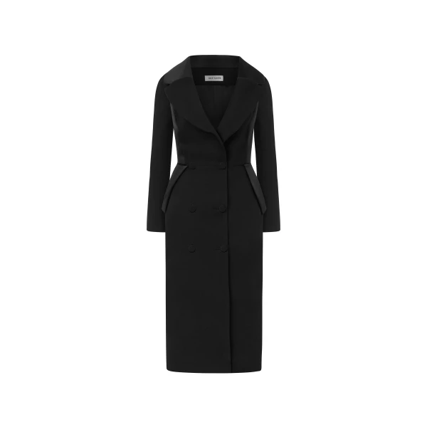 Double-Breasted Midi Black Dress