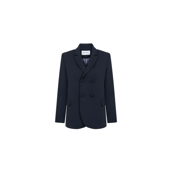 Dice Kayek Double-Breasted Sculpted Tailored Jacket in Navy | Jackets | Luxury Shoes 