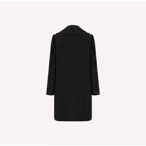 Dice Kayek Double-Breasted Wool Coat with Textured Sleeves in Black | Wool Coat | Luxury Shoes 