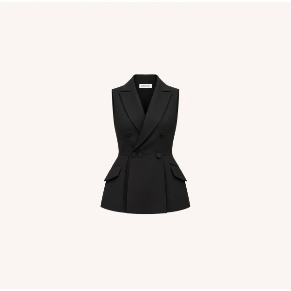 Dice Kayek Double-Layer Cape Jacket with Tailored Vest in Black | Jackets | Luxury Shoes 