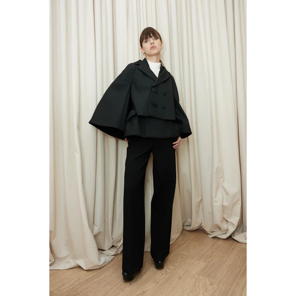 Dice Kayek Double-Layer Cape Jacket with Tailored Vest in Black | Jackets | Luxury Shoes 