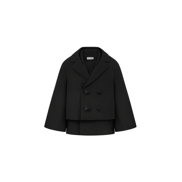 Double-Layer Cape Jacket with Tailored Vest in Black