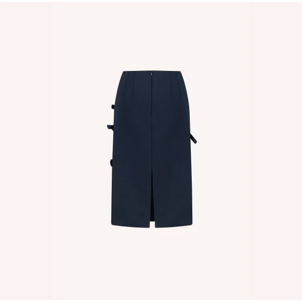 Dice Kayek Embellished Bow Detail Midi Skirt in Navy | Midi Skirts | Luxury Shoes 