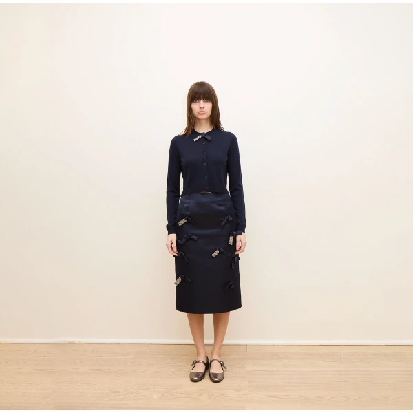 Dice Kayek Embellished Bow Detail Midi Skirt in Navy | Midi Skirts | Luxury Shoes 