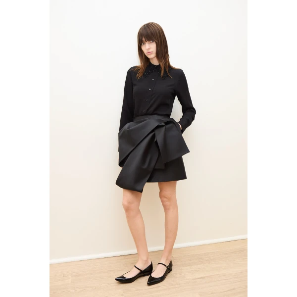 Dice Kayek Embellished Collar Silk Blouse in Black | Blouse | Luxury Shoes 