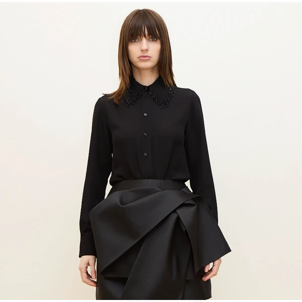 Dice Kayek Embellished Collar Silk Blouse in Black | Blouse | Luxury Shoes 