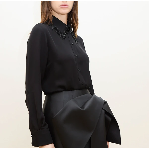 Dice Kayek Embellished Collar Silk Blouse in Black | Blouse | Luxury Shoes 