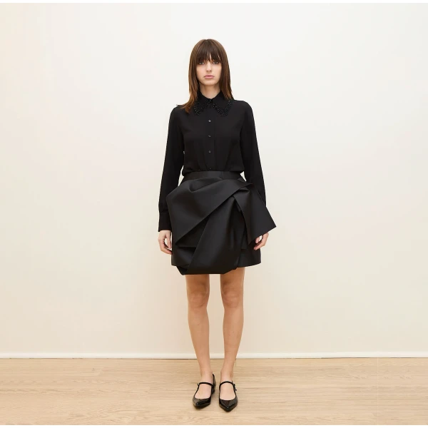 Dice Kayek Embellished Collar Silk Blouse in Black | Blouse | Luxury Shoes 