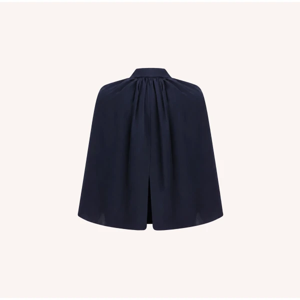 Dice Kayek Embellished Collar Silk Cape Blouse in Navy | Jackets | Luxury Shoes 