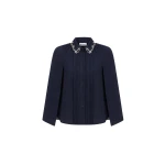 Dice Kayek Embellished Collar Silk Cape Blouse in Navy | Jackets | Luxury Shoes 