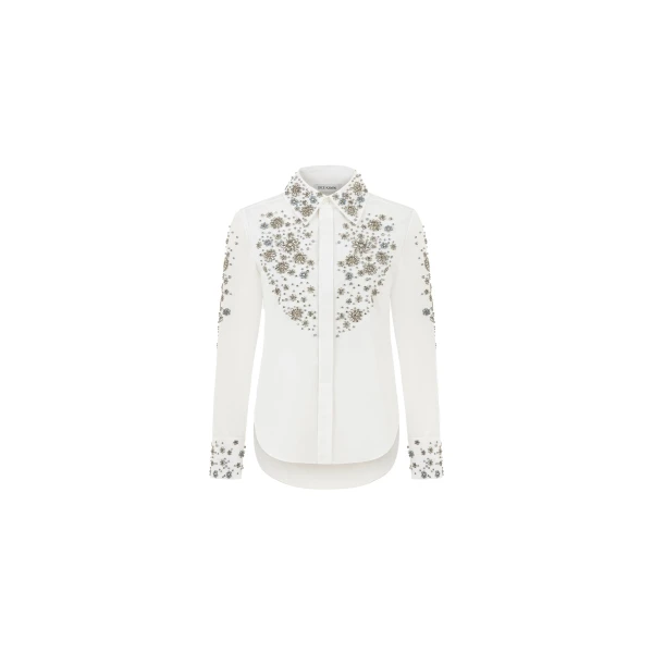 Dice Kayek Embellished Cotton Classic Shirt in White | Shirts | Luxury Shoes 