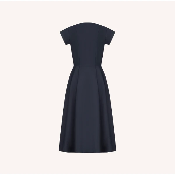 Dice Kayek Embellished Navy Cotton Midi Dress with Floral Embroidery | Midi Dresses | Luxury Shoes 