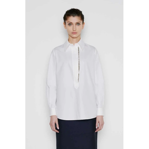 Dice Kayek Embellished Poplin Shirt in White | Shirts | Luxury Shoes 