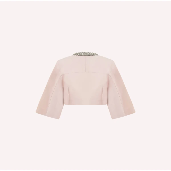 Dice Kayek Embellished Satin Cropped Cape Jacket in Pink | Jackets | Luxury Shoes 
