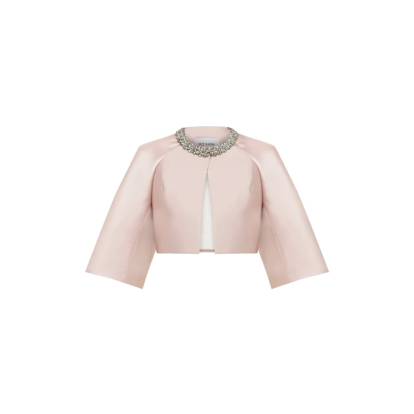 Dice Kayek Embellished Satin Cropped Cape Jacket in Pink | Jackets | Luxury Shoes 