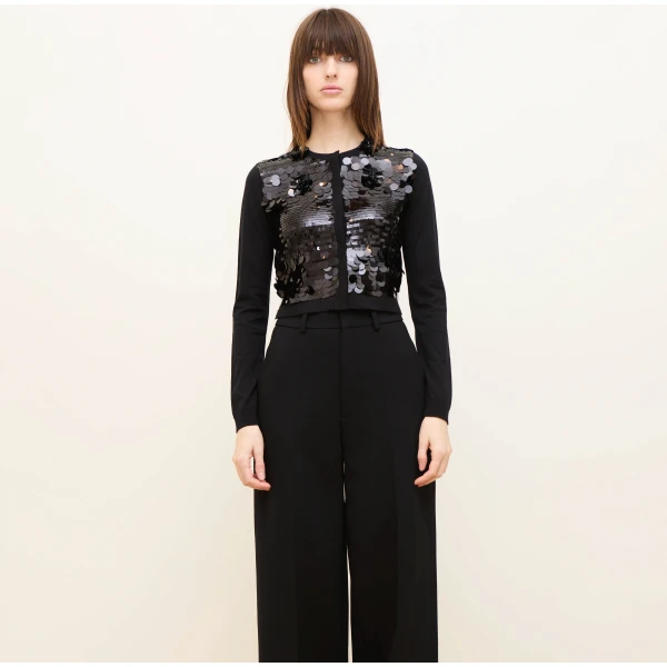 Dice Kayek Embellished Sequin Wool Cardigan in Black | Cardigan | Luxury Shoes 