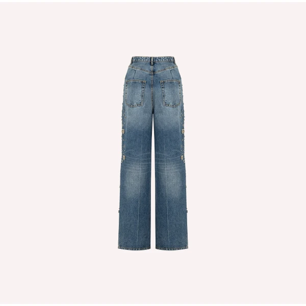 Dice Kayek Embellished Wide-Leg Denim Jeans in Blue | Denim | Luxury Shoes 