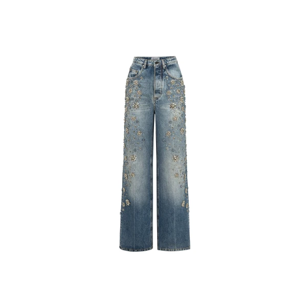 Dice Kayek Embellished Wide-Leg Denim Jeans in Blue | Denim | Luxury Shoes 