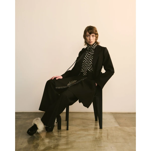 Dice Kayek Embellished Wrap Skirt with Pleated Back in Navy | Wrap Skirts | Luxury Shoes 