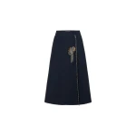 Dice Kayek Embellished Wrap Skirt with Pleated Back in Navy | Wrap Skirts | Luxury Shoes 
