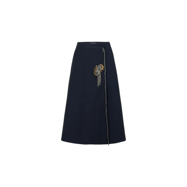Dice Kayek Embellished Wrap Skirt with Pleated Back in Navy | Wrap Skirts | Luxury Shoes 
