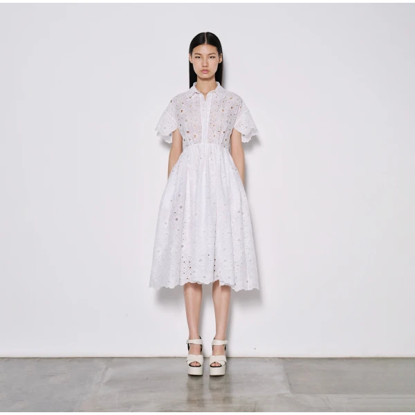 Dice Kayek Embroidered Cotton Midi Dress in White | Midi Dresses | Luxury Shoes 