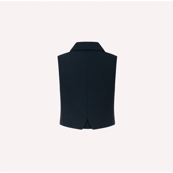 Dice Kayek Embroidered Vest with Crystal Embellishments in Navy | Vests | Luxury Shoes 