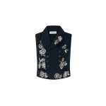 Dice Kayek Embroidered Vest with Crystal Embellishments in Navy | Vests | Luxury Shoes 