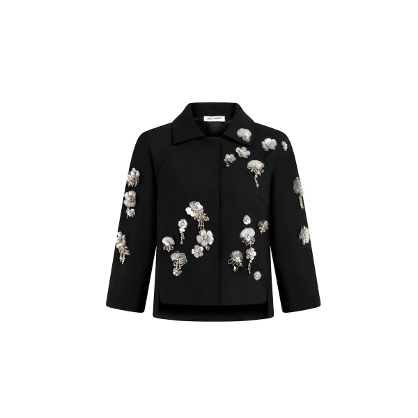 Floral Embellished Cropped Jacket in Black