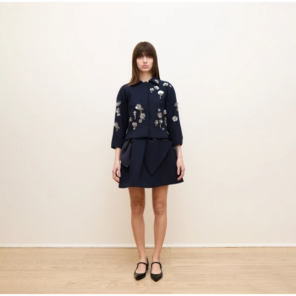 Dice Kayek Floral Embellished Cropped Jacket in Navy | Jackets | Luxury Shoes 