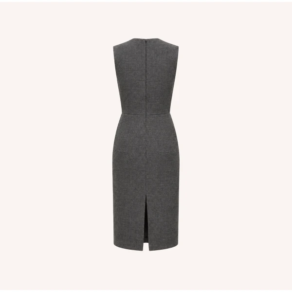 Dice Kayek Floral Embellished Wool Midi Dress in Grey Melange | Midi Dresses | Luxury Shoes 