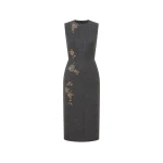 Dice Kayek Floral Embellished Wool Midi Dress in Grey Melange | Midi Dresses | Luxury Shoes 