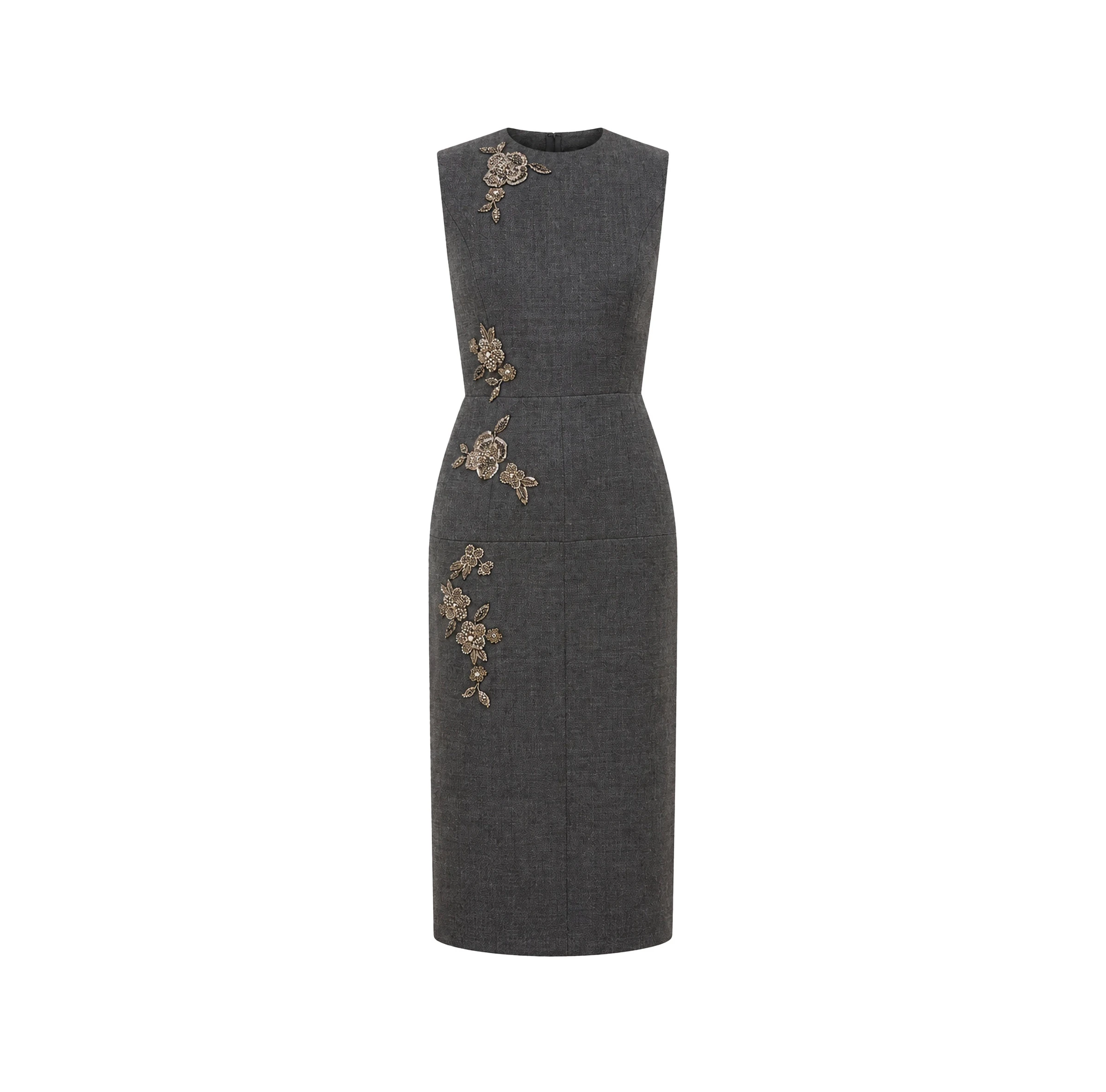 Dice Kayek Floral Embellished Wool Midi Dress in Grey Melange Dice Kayek Floral Embellished Wool Midi Dress in Grey Melange | Midi Dresses | Luxury Shoes