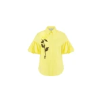 Dice Kayek Floral Embroidered Cotton Poplin Shirt in Yellow | Shirts | Luxury Shoes 