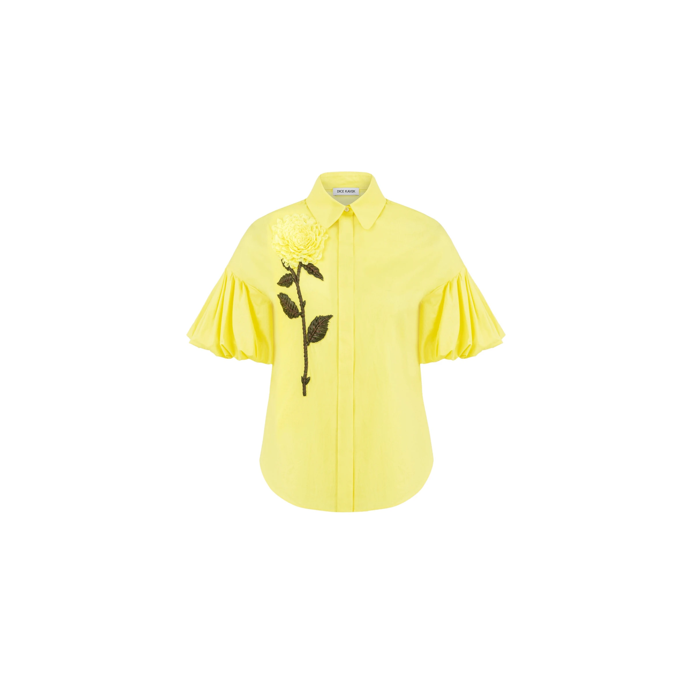 Dice Kayek Floral Embroidered Cotton Poplin Shirt in Yellow Dice Kayek Floral Embroidered Cotton Poplin Shirt in Yellow | Shirts | Luxury Shoes