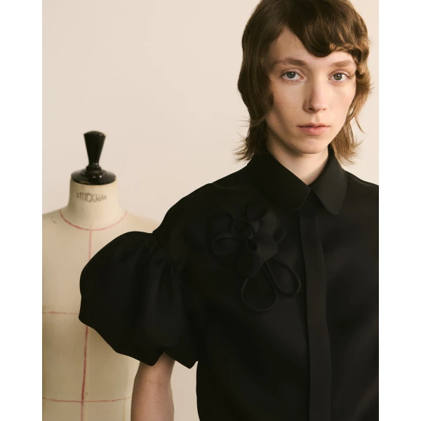 Dice Kayek Floral Embroidered Silk Shirt in Black | Shirts | Luxury Shoes 