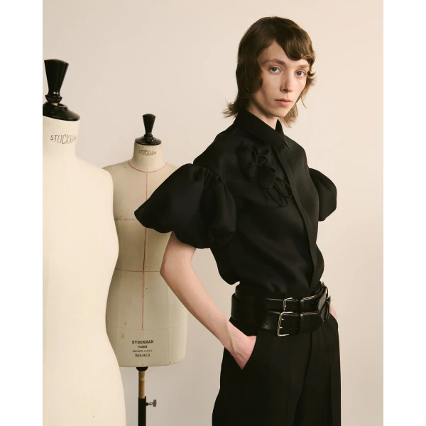Dice Kayek Floral Embroidered Silk Shirt in Black | Shirts | Luxury Shoes 