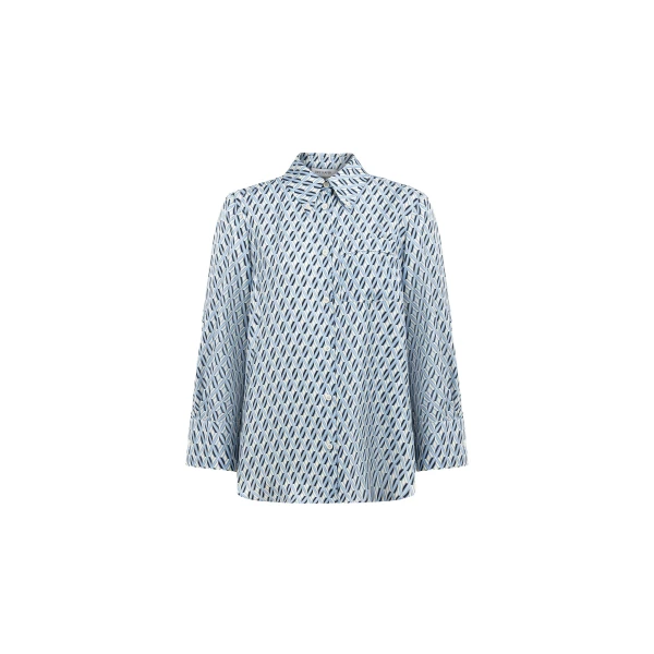 Dice Kayek Geometric Print Silk Twill Shirt in Blue Geometric | Shirts | Luxury Shoes 