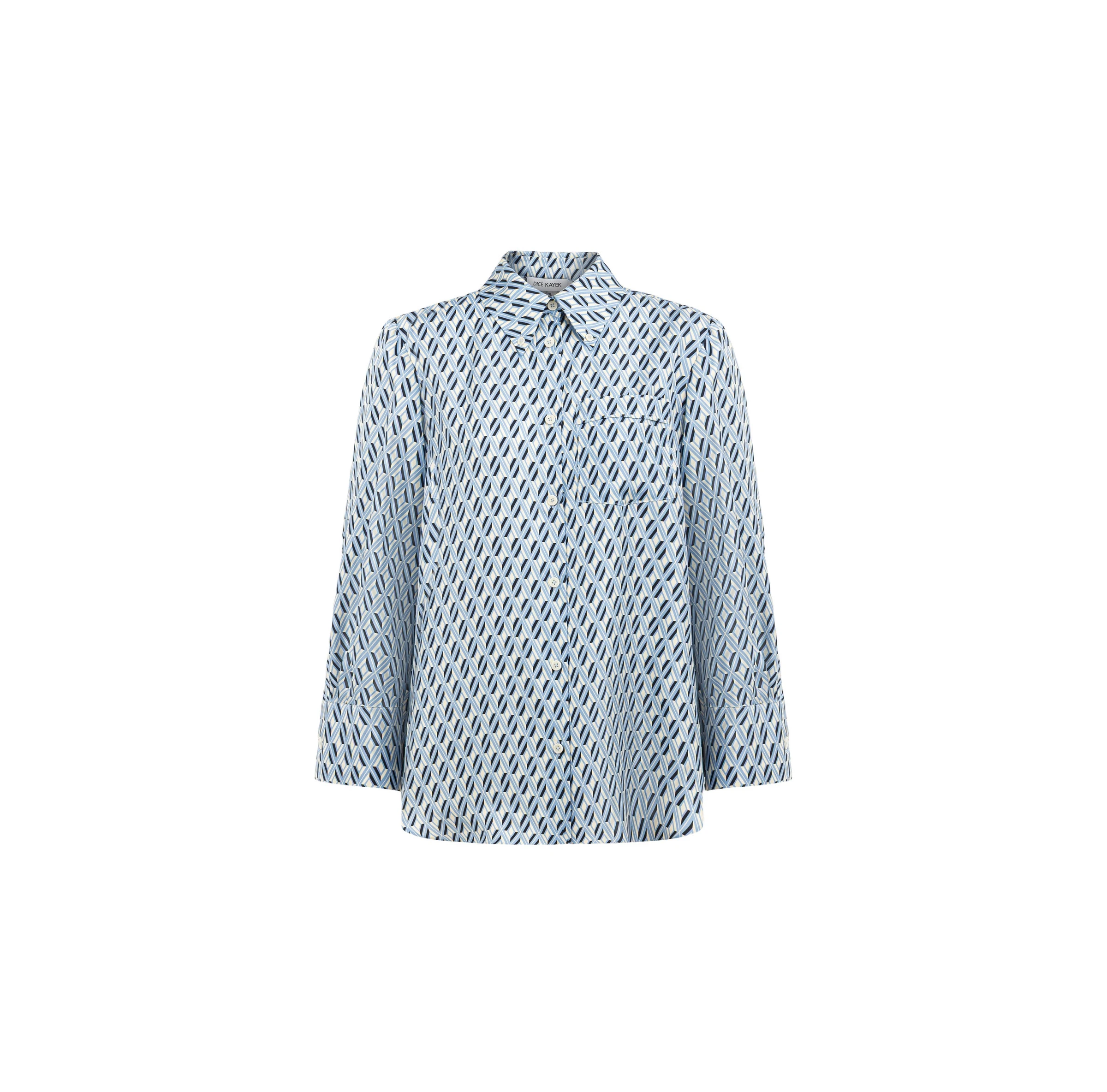Dice Kayek Geometric Print Silk Twill Shirt in Blue Geometric Dice Kayek Geometric Print Silk Twill Shirt in Blue Geometric | Shirts | Luxury Shoes