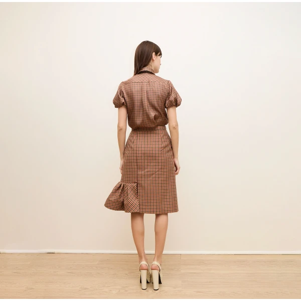Dice Kayek Gingham Wool Midi Skirt in Beige Vichy | Midi Skirts | Luxury Shoes 