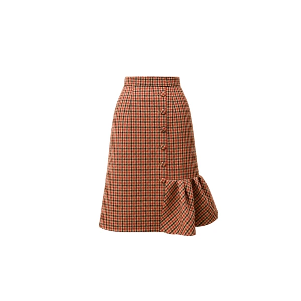Dice Kayek Gingham Wool Midi Skirt in Beige Vichy | Midi Skirts | Luxury Shoes 