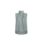 Dice Kayek Green Houndstooth Sleeveless High-Neck Silk Shirt | Sleeveless | Luxury Shoes 