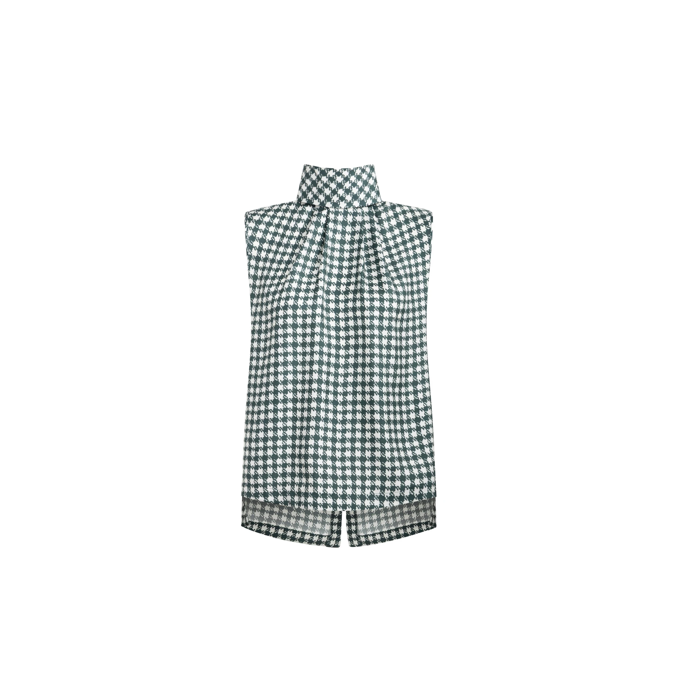 Dice Kayek Green Houndstooth Sleeveless High-Neck Silk Shirt Dice Kayek Green Houndstooth Sleeveless High-Neck Silk Shirt | Sleeveless | Luxury Shoes