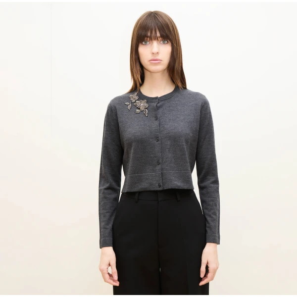 Dice Kayek Grey Crystal-Embellished Wool Cardigan | Cardigan | Luxury Shoes 