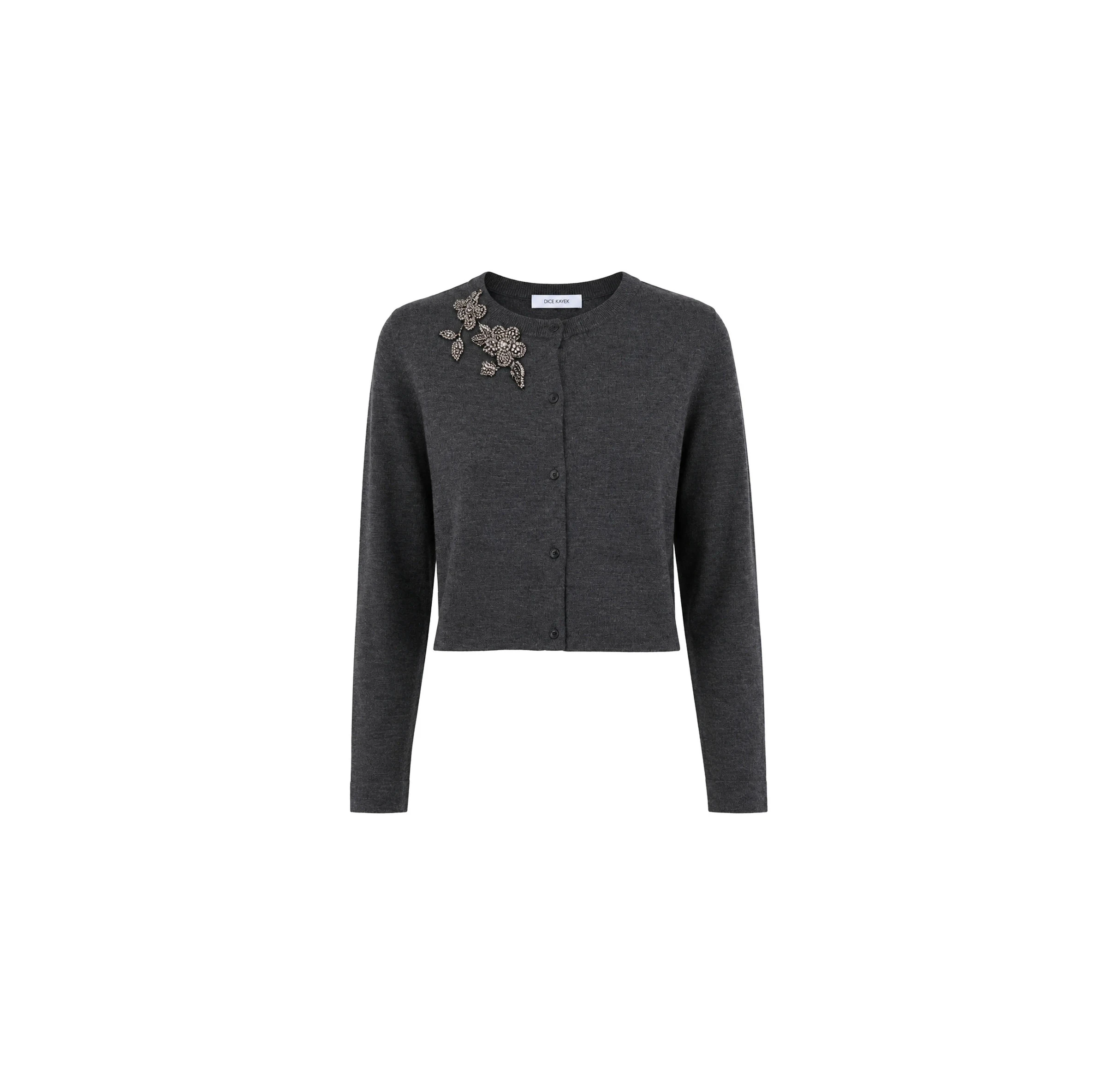 Dice Kayek Grey Crystal-Embellished Wool Cardigan Dice Kayek Grey Crystal-Embellished Wool Cardigan | Cardigan | Luxury Shoes